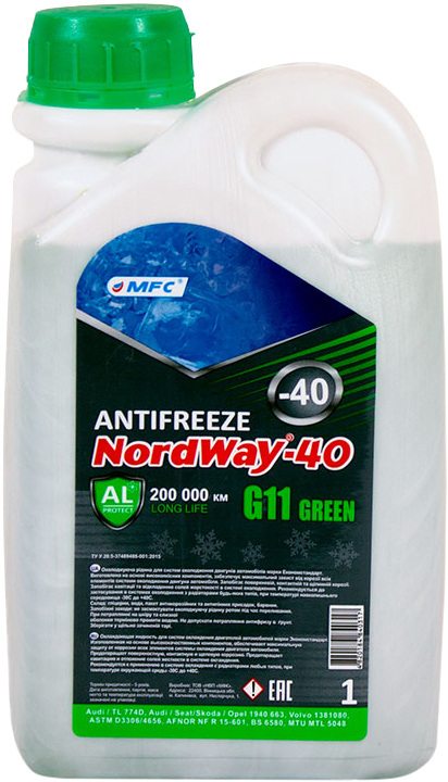 Охолоджувальна рідина NORDWAY G11, готова, зелений, -32°С, 1 л (4820250120466)